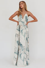 Snooze Marble Print Backless Maxi Dress Teal