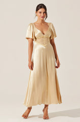 Aurelia Satin V-Neck Midi Dress