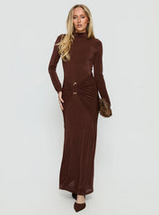 Yaqueline Long Sleeve Ruched Maxi Dress Chocolate