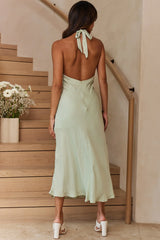 Madison Avenue Keyhole Bust Halterneck Midi Dress Pistachio