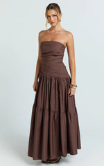 Cora Midi Dress - Strapless Dress in Chocolate