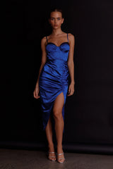 Fantasy Structured Bodice Ruched Midi Dress Cobalt Blue