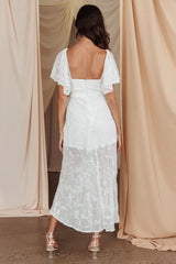 Aphrodite Molded Bust Angel Sleeve Midi Dress Floral White