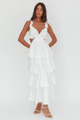 Catalina Tiered Ruffle Cut-Out Maxi Dress White