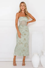 Style Too Good Strapless Mesh Maxi Dress Sage