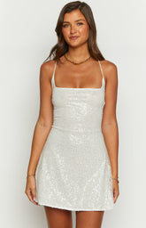Say So White Beaded Mini Dress