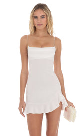 Unpredictable Layered Ruffle Neckline Mini Dress Butter