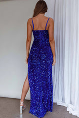 Adriana Thigh Split Sequin Maxi Dress Royal