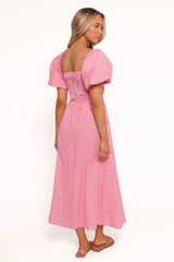 Chlo Puff Sleeve Midi Dress - Red Stripe