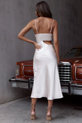 Sicily Asymmetrical Cowl Neckline Midi Dress Champagne