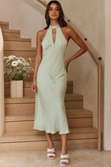 Madison Avenue Keyhole Bust Halterneck Midi Dress Pistachio