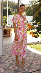 Solana Midi Dress - Pink Floral