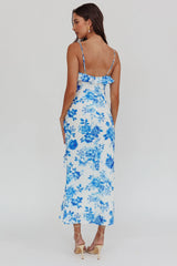 Silvana Frill Trim Maxi Dress Floral Blue