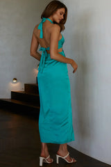 Night Breeze Halterneck Diamante Midi Dress Steel Blue