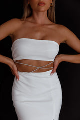 Nohemi Strapless Diamante Midi Dress White