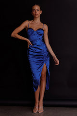 Fantasy Structured Bodice Ruched Midi Dress Cobalt Blue
