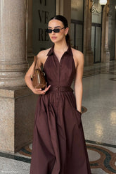 Cindy Collared Midi Dress - Chocolate