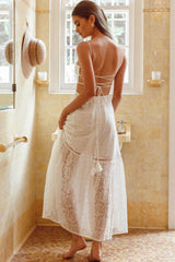 Zoya Tie-Up Back Lace Maxi Dress White