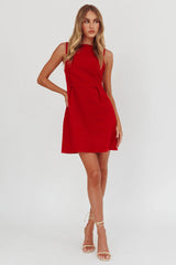 Unrequited Bow Back Mini Dress Red/Pink