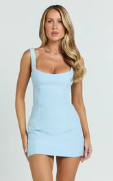Aretha Mini Dress Corset Panel Dress in Blue