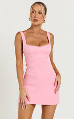 Aretha Mini Dress Corset Panel Dress in Pink