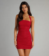 Shimmer Agenda Glitter Knit Halter Mini Dress