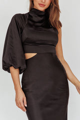 Thessaly One Sleeve Midi Dress Black