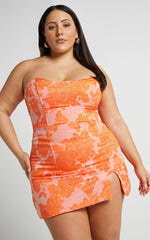 Brailey Mini Dress Strapless Dress in Orange Jacquard