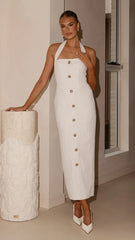 Tierra Button Midi Dress - White