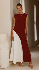 Charlotte Contrast Midi Dress - Wine/White