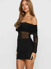 Admit One Long Sleeve Sheer Mini Dress Black