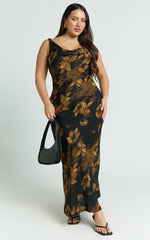 Dara Midi Dress Low Neck Sleeveless Slip Dress in Amber Floral Print