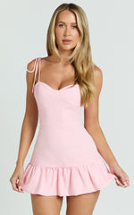 Morgana Playsuit - Tie Shoulder Ruffle Hem Playsuit in Peach