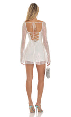 Iridescent Sequin Flare Dress in White