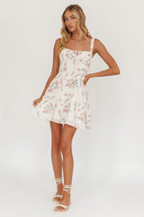 Seen The Light Tie Bust Mini Dress Floral Cream