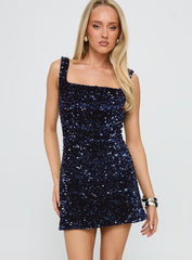 Miss Me Sequin Mini Dress Navy