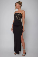 Maravilla Lace Bodice Maxi Dress Black/Nude