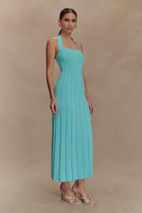 Jacqui Halter Knit Midi Dress - Cyan Blue