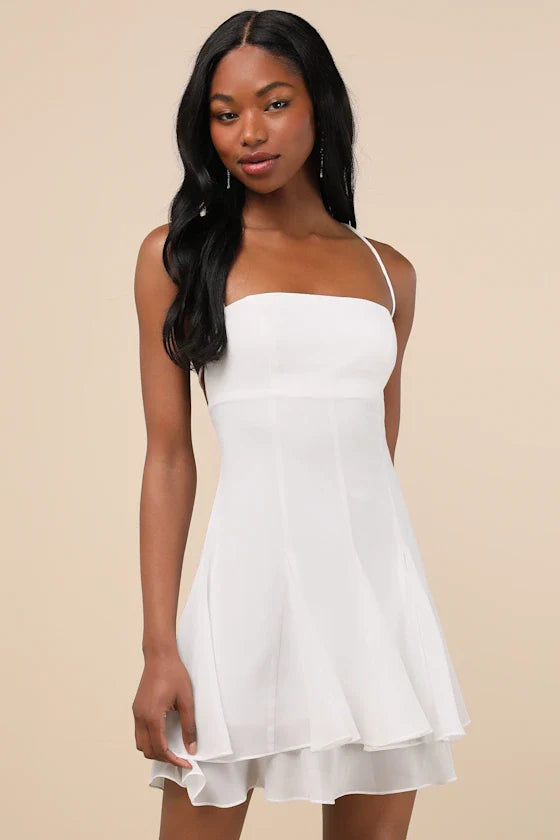 Perfected Sweetness White Pleated Tiered Mini Dress