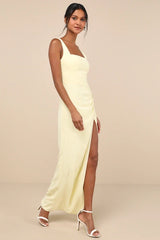 Glamorous Disposition Light Yellow Ruched Maxi Dress