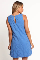 Zita Embroidered A-Line Mini Dress - Cobalt