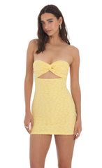 Textured Floral Cutout Dress in Yellow