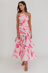 Kenny One Shoulder Tiered Maxi Dress Print Pink