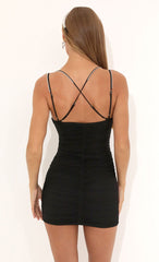 Mesh Ruched Bodycon Dress in Black