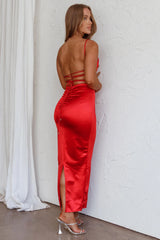 Seraya Lace-Up Back Dress Red