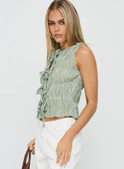 Apero Shirred Tie Front Top Green / White Stripe