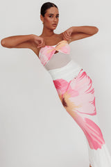 Oliana Sheer Waist Floral Maxi Dress White