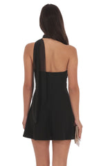 Scarf Wrap Fit and Flare Dress in Black