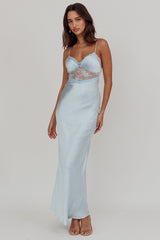 Her theory Lace Trim Maxi Dress Steel Blue