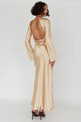 Lavera Open Back Long Sleeve Dress Beige